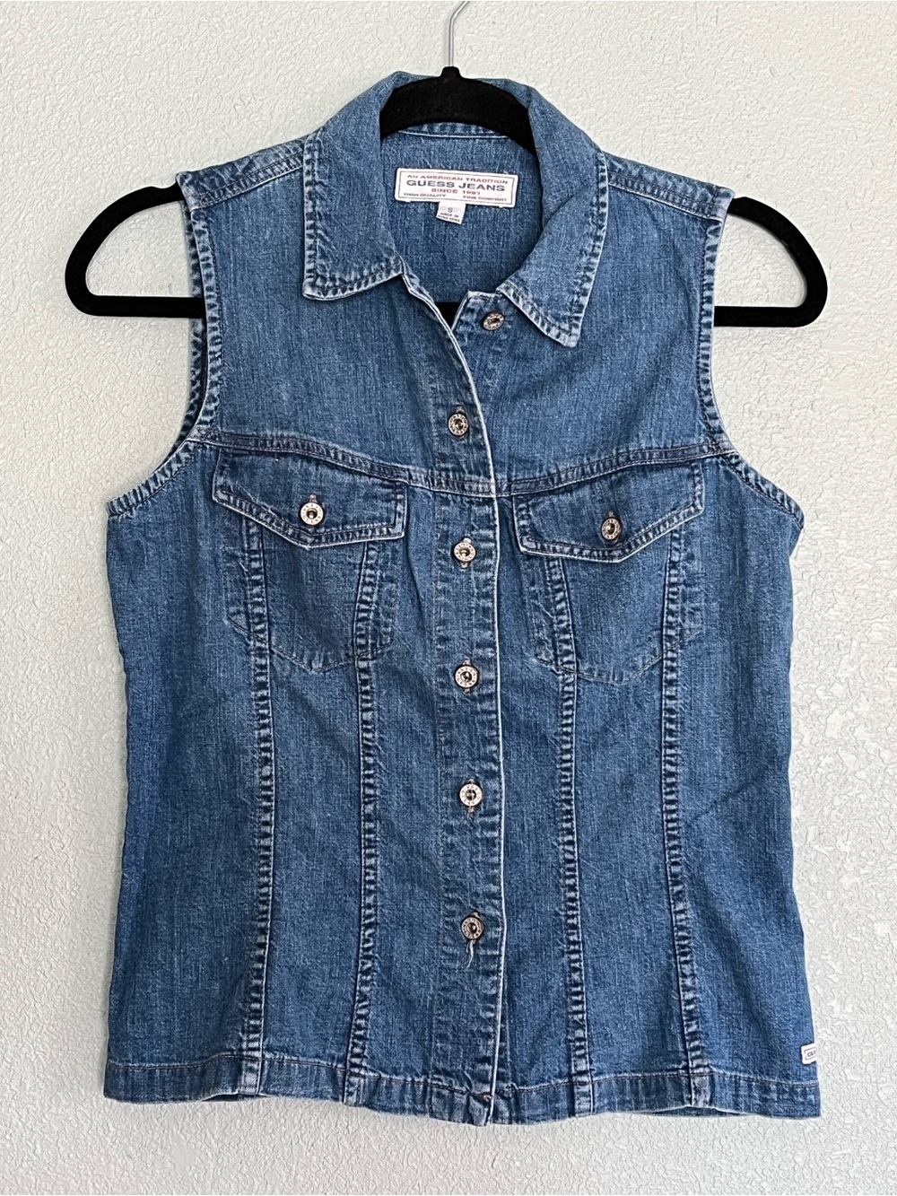 Vintage Guess Jeans Denim Vest Womens Small Button Up Sleeveless Western Cowgirl